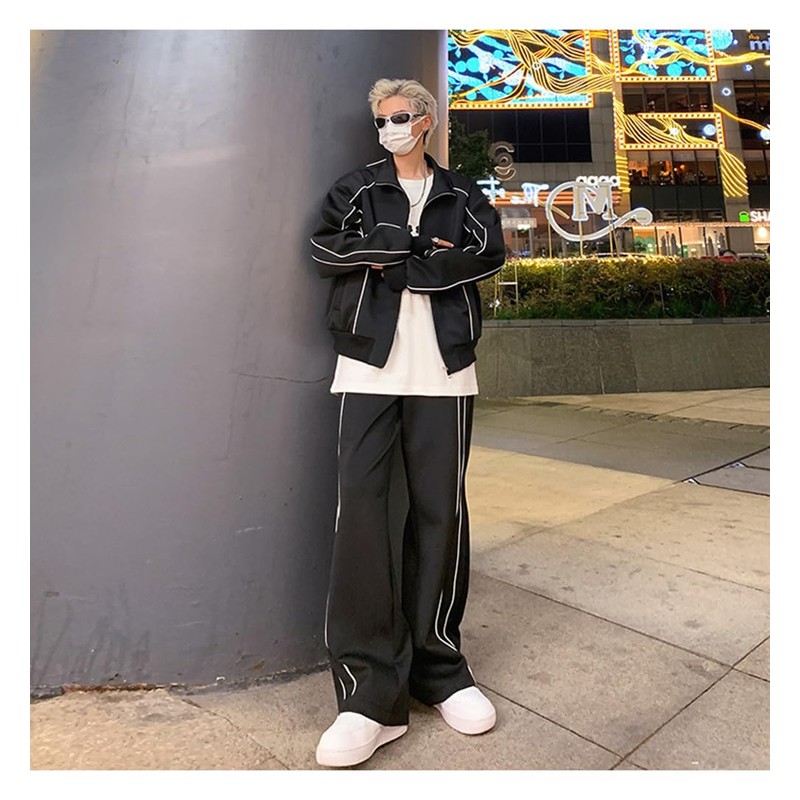 D.IIZOO E1230C Men's Zip-up Blouson Jersey Top and Bottom Set,