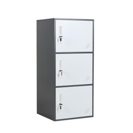 LYMOUYEE 3 Door Metal Vertical Storage Locker for School, Office, Home,Gym,Stackable Steel Storage Cabinet with Lock,Anti-Falling Device. (3 Door, Grey)