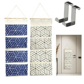 skytowards 2 Stück Hängeorganizer Tür Hängetasche Wand Hängeaufbewahrung 2 Farbe Aufbewahrungstasche mit 4 Taschen und 2 Metallhaken Faltbares Hängeregal Hänge Organizer für Badezimmer Schlafzimmer