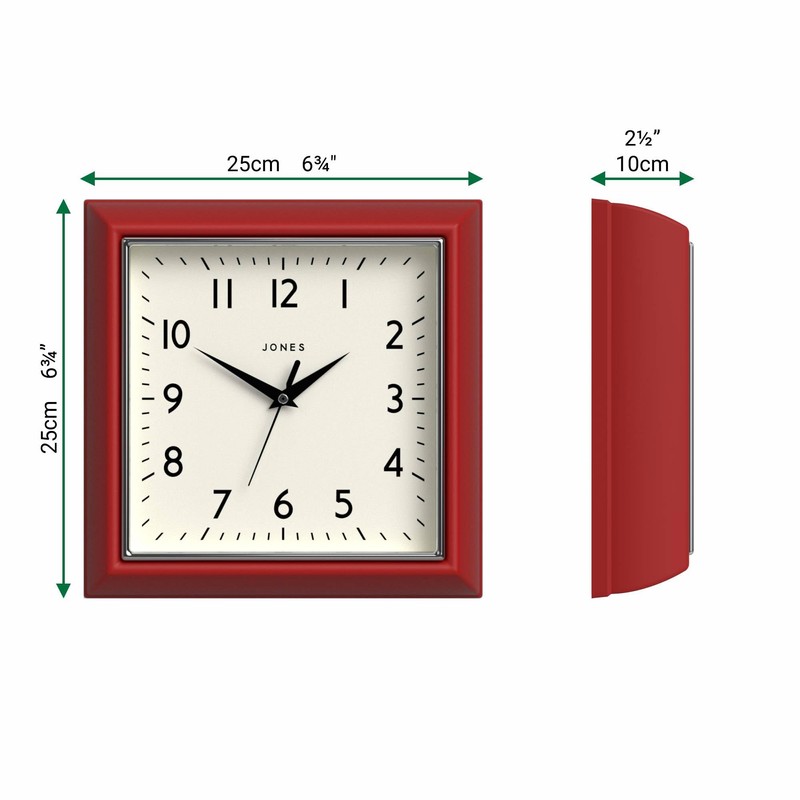 JONES CLOCKS® Mustard Wall Clock | Square Retro Clock |
