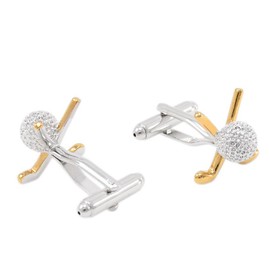 Sports Silver & Gold Golf Clubs & Ball Cufflink Set Novelty Wedding Gift Quality UK Seller
