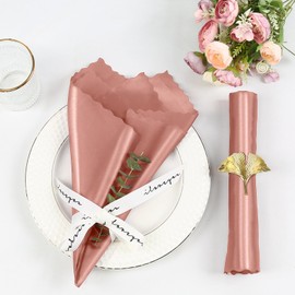 Homiest Rose Gold Satin Napkins - 100 Pack, 20x20 Inches, Scalloped Square, Elegant Wedding & Party Napkins