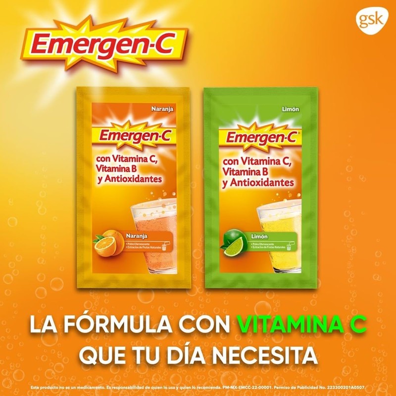 Emergen-C, Suplemento Alimenticio sabor Limón. Polvo Efervescente. Caja con 10