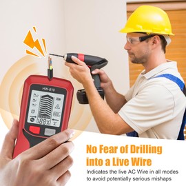 Stud Finder Wall Scanner, 6 in 1 Stud Detector, Wall Detector Sensor Center Finding with LCD Display & Audio Alarm for Wood AC Wire Metal Studs Cable Joist Detection (Red)