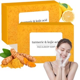 Jabón Turmeric Soap,jabon aclarante,jabon de curcuma,Contiene jengibre, limón y ácido kójico, hidrata, ilumina y tiene propiedades antioxidantes, apto para todo tipo de piel (2 barras).