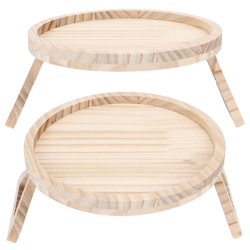 Clip On Tray Natural Bamboo 9.8in Round Home Couch Sofa