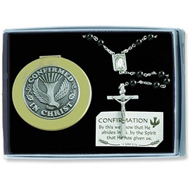 CA Gift CS124 Confirmation Black Rosary with Keepsake Box, Gift Set