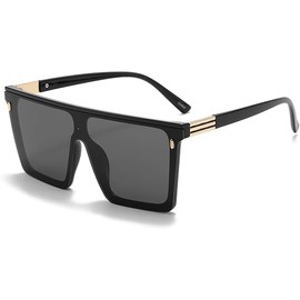 Dollger Square Oversized Sunglasses for Women Men Trendy Flat Top Big Black Shades UV400 Sunnies Black