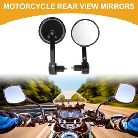 Partuto 1 Set M8 Universal Motorcycle Rear View Mirrors Bar End Side Mirrors Mount Adjustable Aluminum Black Carbon Fiber Pattern Black Round Shape