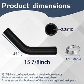 2 1/4" Gasoline Fuel Filler Neck Hose with 4 Clamps - 15 7/8" Length Gas Tank Hose Replacement (2.25" ID 45 Degree)