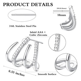 Kakonia 4 Pairs Claw Earrings for Womens Girls Stainless Steel Cat Ear Ladies Claw Earrings Cuff Gold Plated Silver Hypoallergenic CZ Shiny Needle Stud Ear Wrap Earrings Jewellery