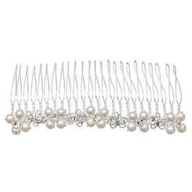 SAMKY Handmade Petite Pearl Clover Flower Bridal Wedding Tiara Hair Comb - Silver Plated FC037