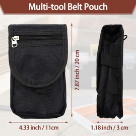 Tool Pouch with Belt Clip, Universal Tactical Pouch for Multitool Organizers, Heavy Duty Nylon Phone Holster with Zipper for Hiking, Camping, Jogging, Outdoor Activities (Black)