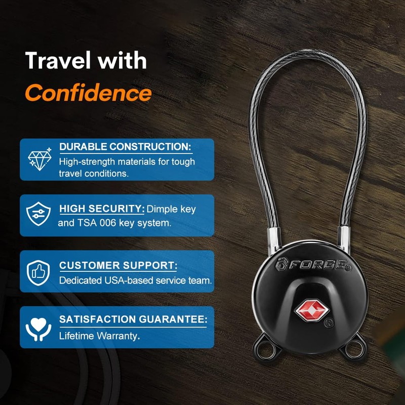 Forge TSA Approved Luggage Locks Ultra-Secure Dimple TSA006 Key Travel