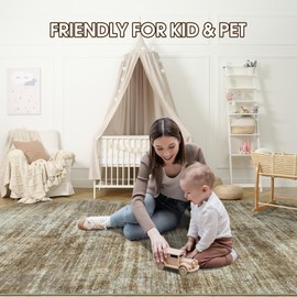 Area Rug 5x7 Living Room Rugs: Abstract Large Washable Rugs with Non-Slip Backing, Thin Carpet for Dining Room Table Bedroom Nursery Indoor Home Office-Brown