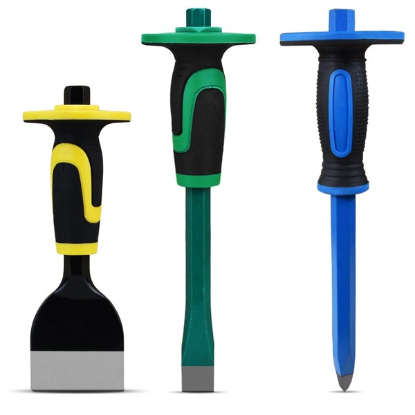 CFH-ALLEZ 3 Piece Set, Chisel With Handguard, Cement Chisel,Including Flat