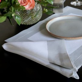 Huddleson Cinta Italian Linen Placemat Concrete Grey Border, Set of Four