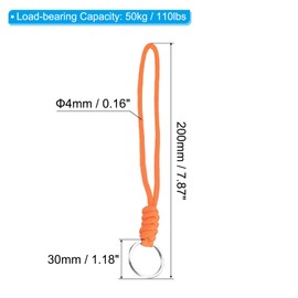 PATIKIL Paracord Lanyard with Keyring 8 Inch, 2 Pack Wrist Keychain Cord Metal Hook Strap for Keys Whistle ID Card Badge Holder, Orange