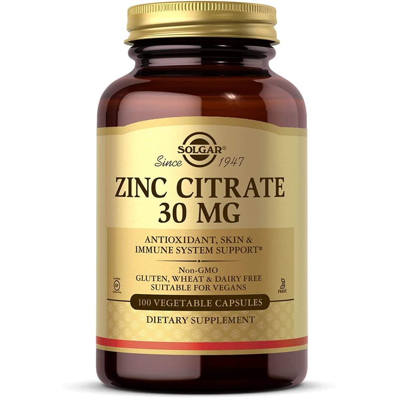 Solgar Zinc Citrate Vegetable Capsules, 100 Count, Non-GMO, Gluten Free,