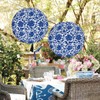 12 Pcs Chinoiserie Paper Lantern Set Blue and White Porcelain