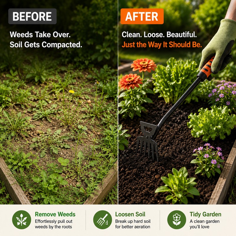 2-in-1 Garden Weeding Tool for Soil Care – Stainless Steel