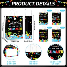 CHUNNIN 12pcs End of School Year Party Gift Bags Class Summer Party Favors School's Out Candy Treat Goodie Bags for Kids Summer Tropical Beach Pool Birthday Classroom Decoration Supplies