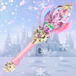 CharmFields Light Up Magic Princess Wand – Dual Lights, Spinning LEDs with Sound, Snowflake Fairy Wand for Dress-Up, Cosplay, Birthday Gift for Kids, Pink