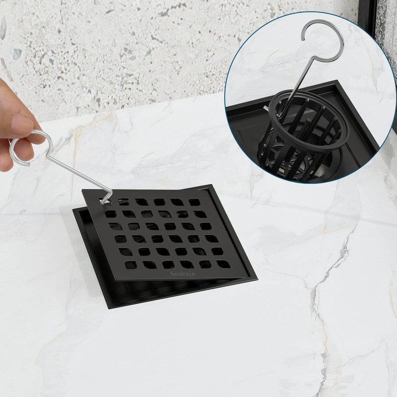 Neodrain Low Profile Shower Drain Kit, Square Drain, 4" Matte