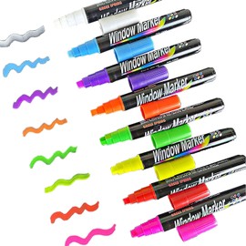 FULIBAO Liquid Chalk Markers Erasable,8 Colors Window Markers,10mm Wide Tip,Zero Dust,Non-Toxic, Quick-Drying,for Chalkboards,Glass, Cars,Restaurant Menu