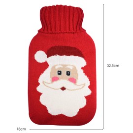 TRIXES Knitted Sleeve for Hot Water Bottle - Red Knitted Insulation Cover in Santa Design - Ideal Winter Warmer - Great Gift - Case Only, Hot Water Bottle Not Included