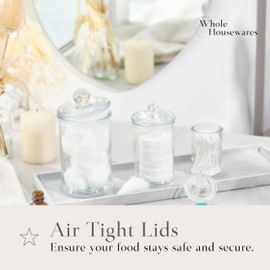 Whole Housewares - Set of 3 Bathroom Canisters - Storage Container Jars - Premium Glass Apothecary Jars with Lids - Small Glass Jar for Kitchen or Bathroom Storage - Decorative Crystal Containers