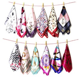 TOPWEL 10PCS Womens Mixed Designs Small Silk Square Scarves Fashion Printed Satin Scarf Handkerchiefs Neck Head Scarf Scarves for Ladies Girls Accessories (50 x 50 cm Random)