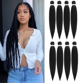 ROSDINA Pre-stretched Braiding Hair - 30 Inch 8 Packs Natural Black Super Long Braiding Hair For Twist or Box Braids, Yaki Texture Hot Water Setting Synthetic Crochet Braids (30 Inch, 1B-8P)