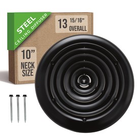 Fits 10 Inch Neck Air Duct | Steel Round Air Supply Diffuser for Ceiling by Handua | Round Diffuser Vent Cover | Black | Outer Dimension: 13-15/16"