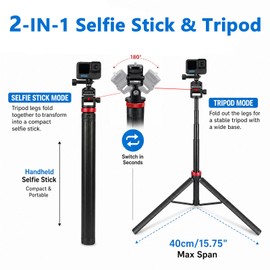 81" Extendable Selfie Stick Tripod for GoPro Mission 1 Pro Hero 13/12/11/10/Max, Aluminum Action Camera Tripod Stand for DJI Osmo Action 6/5 Pro/4/3, Insta360, DSLR, Portable Travel Vlogging
