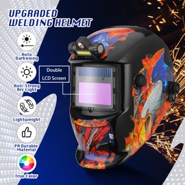 WALKEREN WR01A Welding Helmet Auto Darkening with LED Light True Color Solar Powered Welder Hood with Adjustable Shade Range 4/9-13 for Mig Tig Arc Welding Mask (Red Eagle)