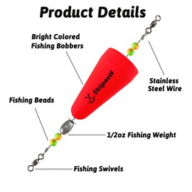 Skipaelf Popping Corks Fishing Popping Cork,Hard Foam Fishing Floats with a 1/2 oz Egg Weight,Freshwater and Saltwater Bobbers for Redfish and Speckled Trout 2PCS Red