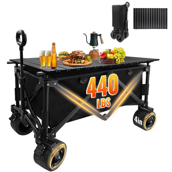 Collapsible Foldable Wagon Cart with Big Wheels and Tabletop, Large