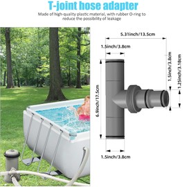 Pool Hose Connector, T-Joint Pool Hose Connector 1.5" to 1.5"&1.25" for Filter Pumps & Pool Hoses, Leak-Proof, Durable, Pool Maintenance Accessory