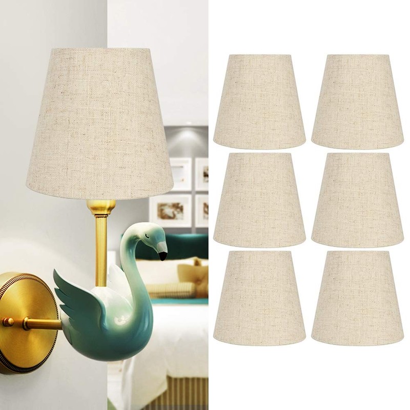 6Pcs Chandelier Lamp Shades, Modern E14 Clip On Natural Burlap