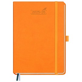 BEZEND Calendar 2025 2026 Weekly Planner A5, 18-Month Book Calendar July 25-Dec 26, PU Leather Hardcover 1 Week 2 Pages with Pen Holder - Orange