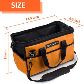 TOPXUAN Tool Bag 13 Inch Waterproof Orange Tool Organizer with Wide Mouth and Shoulder Strap for Power and Small Hand Tools Oxford Cloth Fabric(18 Pockets)