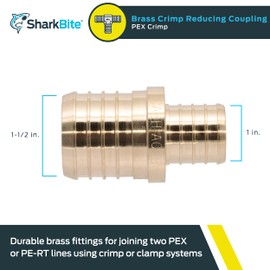 SharkBite 1-1/2 x 1 Inch Brass Crimp Reducing Coupling, PEX Pipe, PE-RT, UC014128
