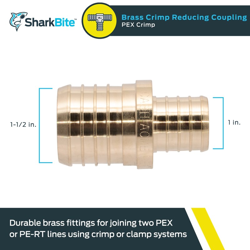 SharkBite 1-1/2 x 1 Inch Brass Crimp Reducing Coupling, PEX