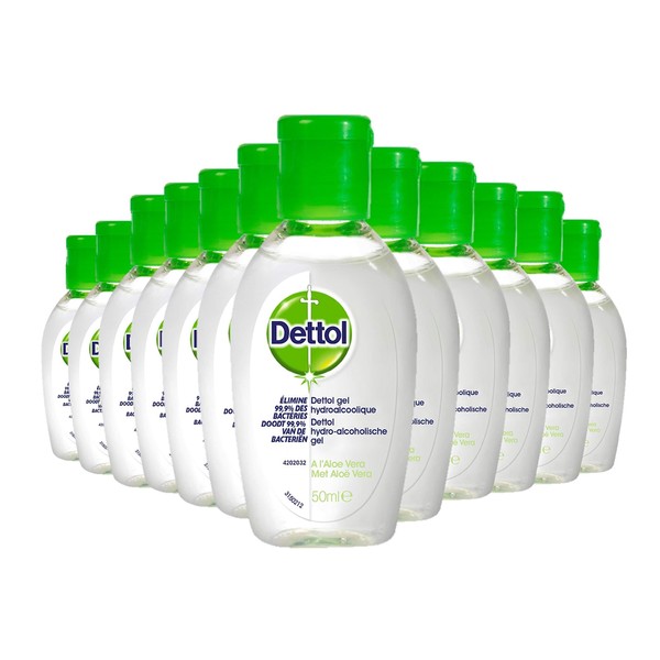 Dettol - Pack of 12 Hydroalcoholic Hand Gel – Aloe Vera – 50 ml