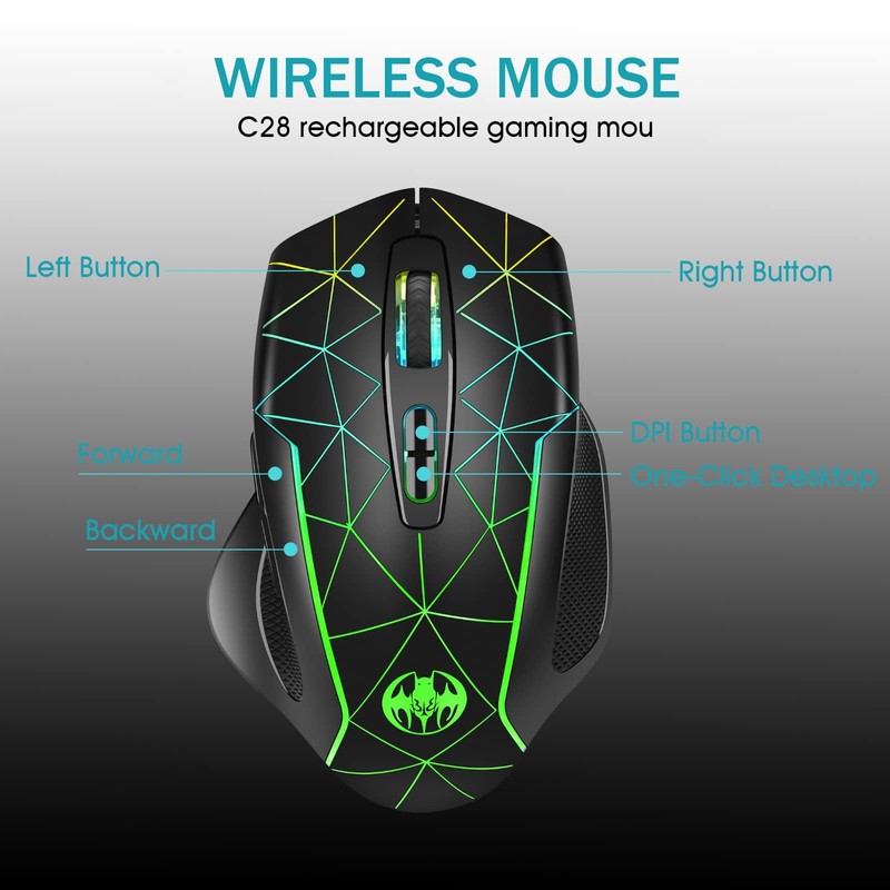 VEGCOO Wireless Gaming Mouse, Rechargeable Mice 3 Level DPI With