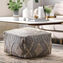 NicBex Ottoman Exquisite Design Foot Stool with Patterns Handcrafted Square Ottoman Stool with Soft Seating Ottoman Pouf with Durable Material for Bedroom, Apartments, Light Grey