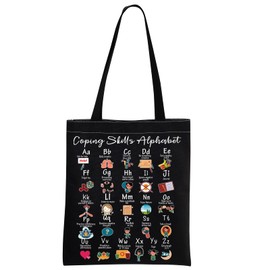 Coping Skills Alphabet Tote Bag - Mental Health Awareness Bag - Black