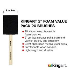 KINGART 242-20 Foam 20 Pc. Value Pack 2" Brush Set, Short Wood Handle, for Oil, Acrylic & Watercolor Paint, Great for Crafts, DIY Home Projects, Hobbies & Group Activities