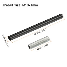 sourcing map Set of 2 Extension Rod Set M10 7.87 Inch Union Nut with Threaded Pipe Black